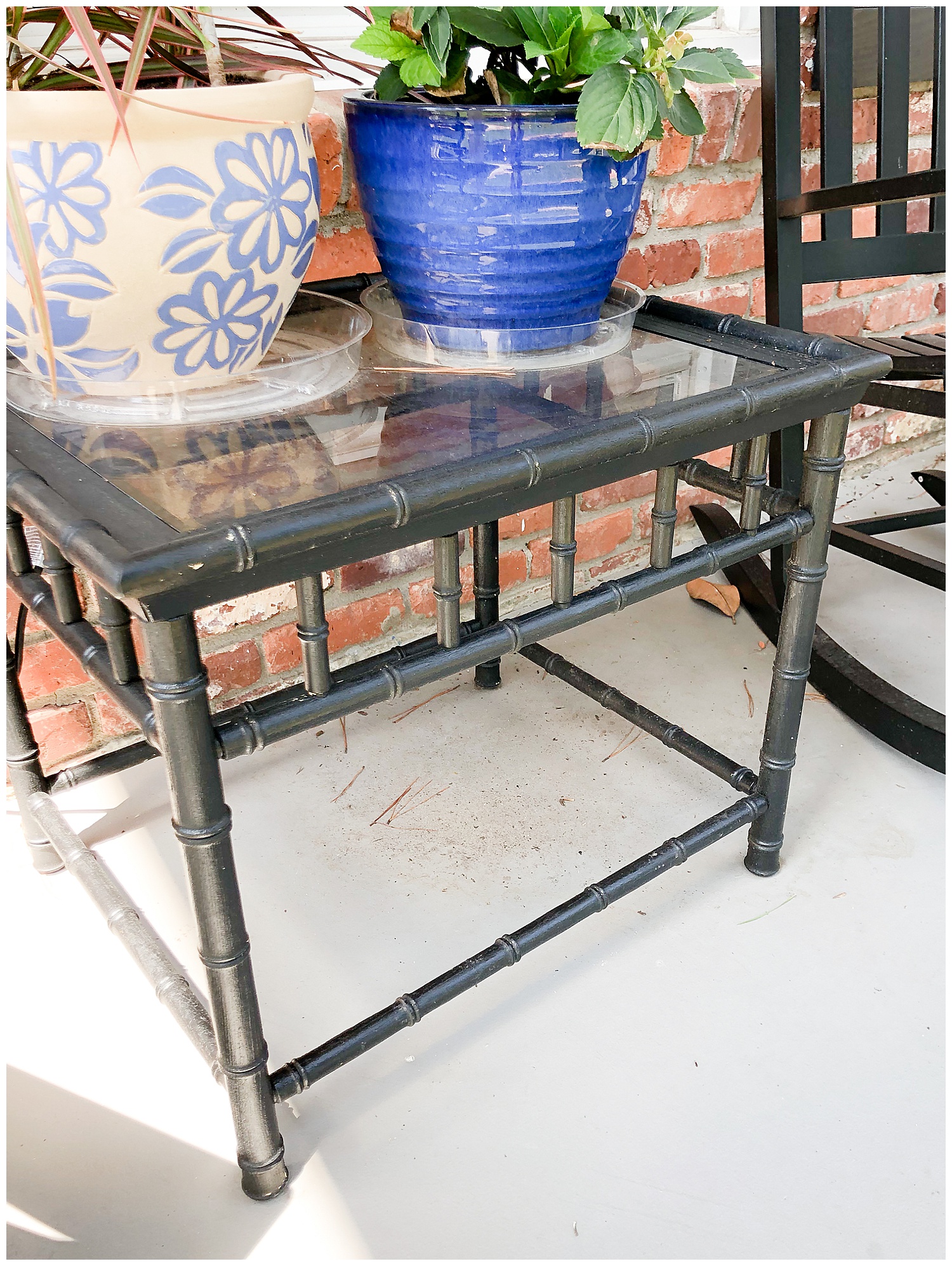 2 BAMBOO SIDE TABLES: $10 (WE PAINTED BLACK)