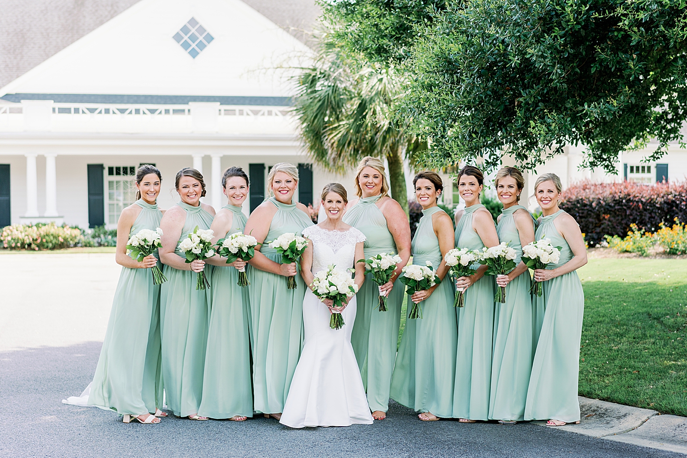 Bride and bridesmaids during Simple Southern Country Club Wedding | Image by Annie Laura Photo