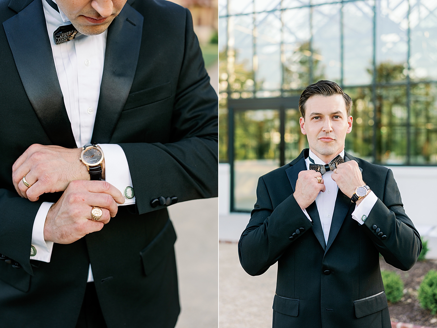 Groom getting ready before wedding at Boyd Foundation Horticultural Center | Photo by Annie Laura Photo