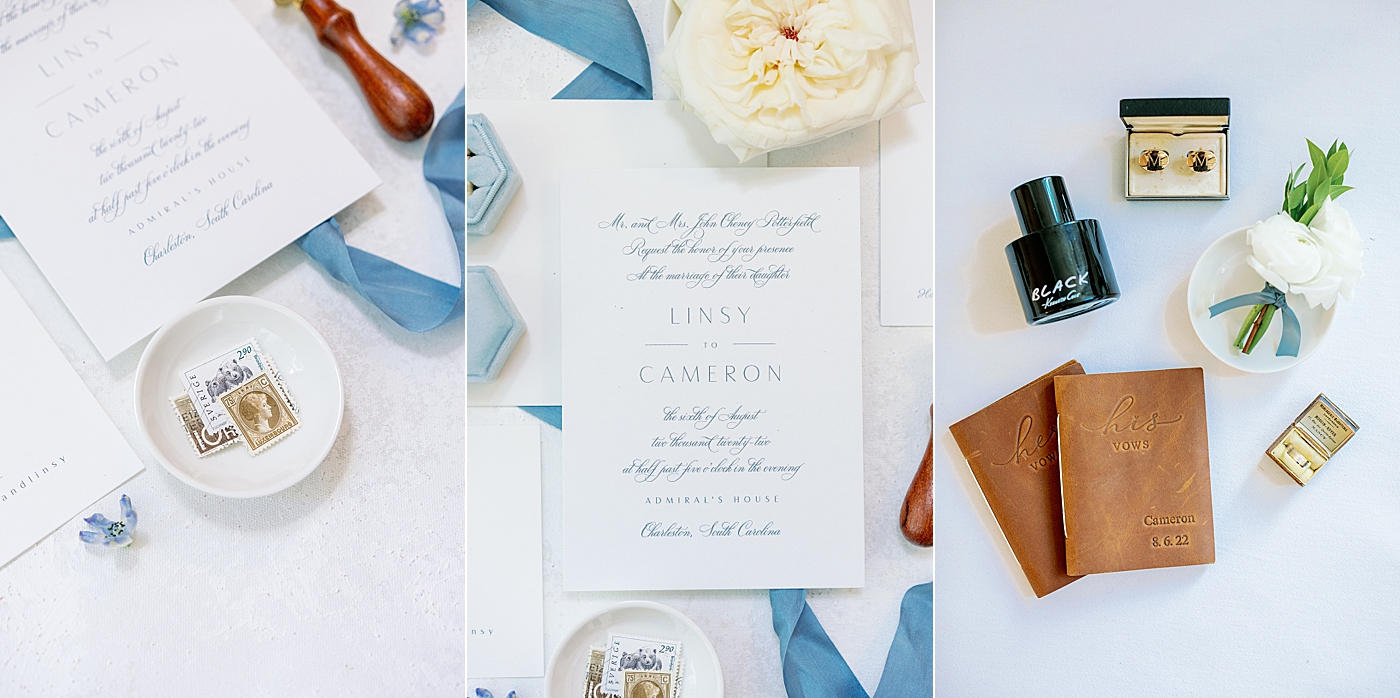 Details of wedding invitation with bridal details | Images by Annie Laura Photography