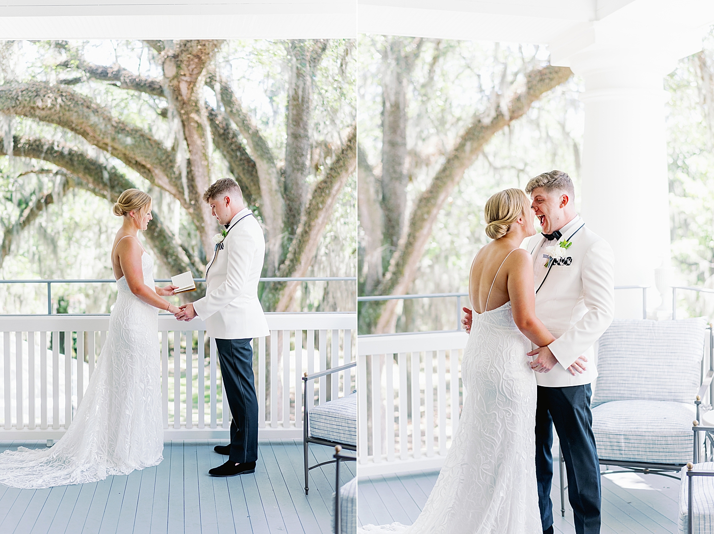 Bride and groom being silly on a balcony after their vows | Images by Annie Laura Photography