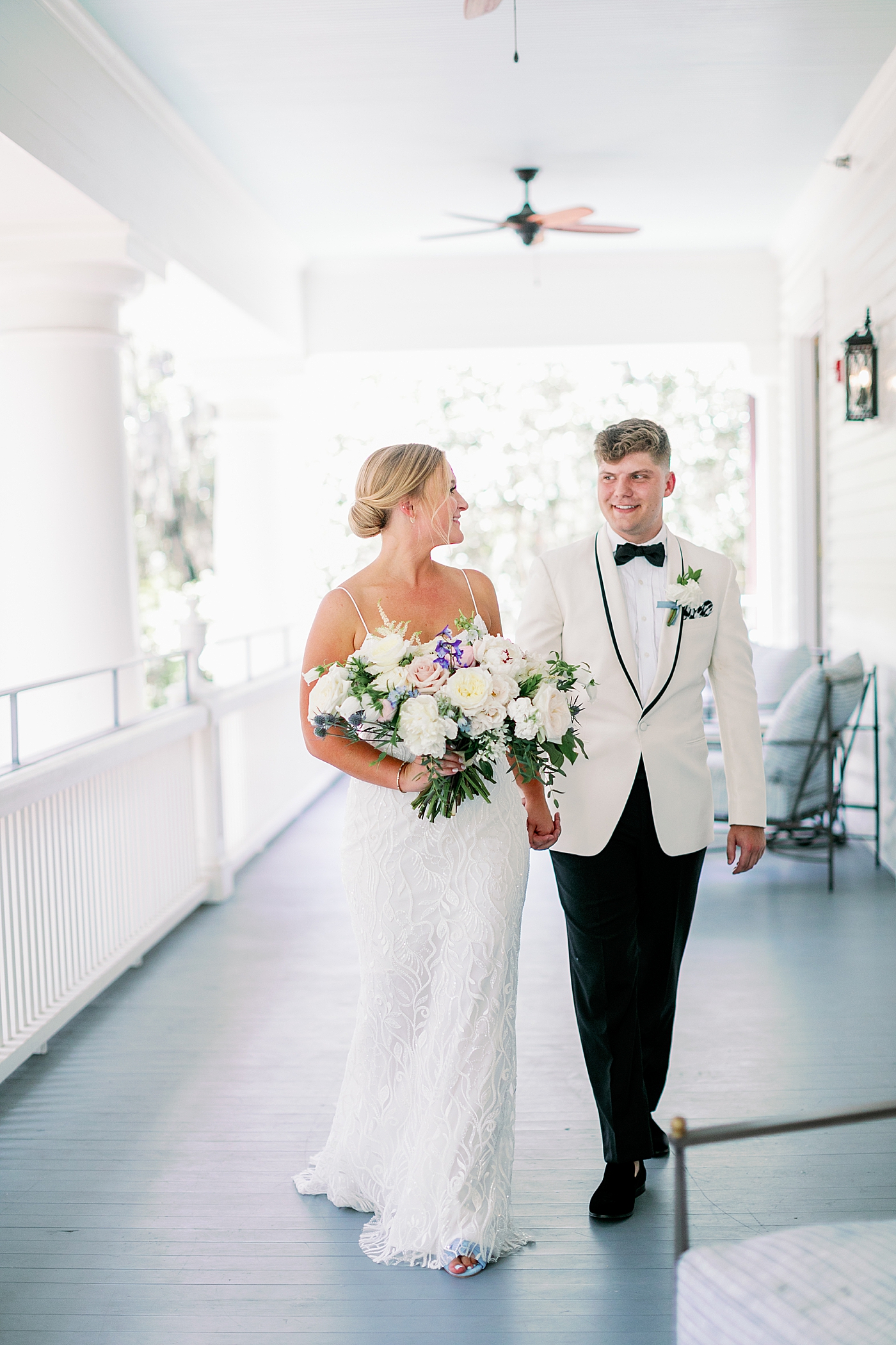 Bride and groom portraits on the porch | Images by Annie Laura Photography