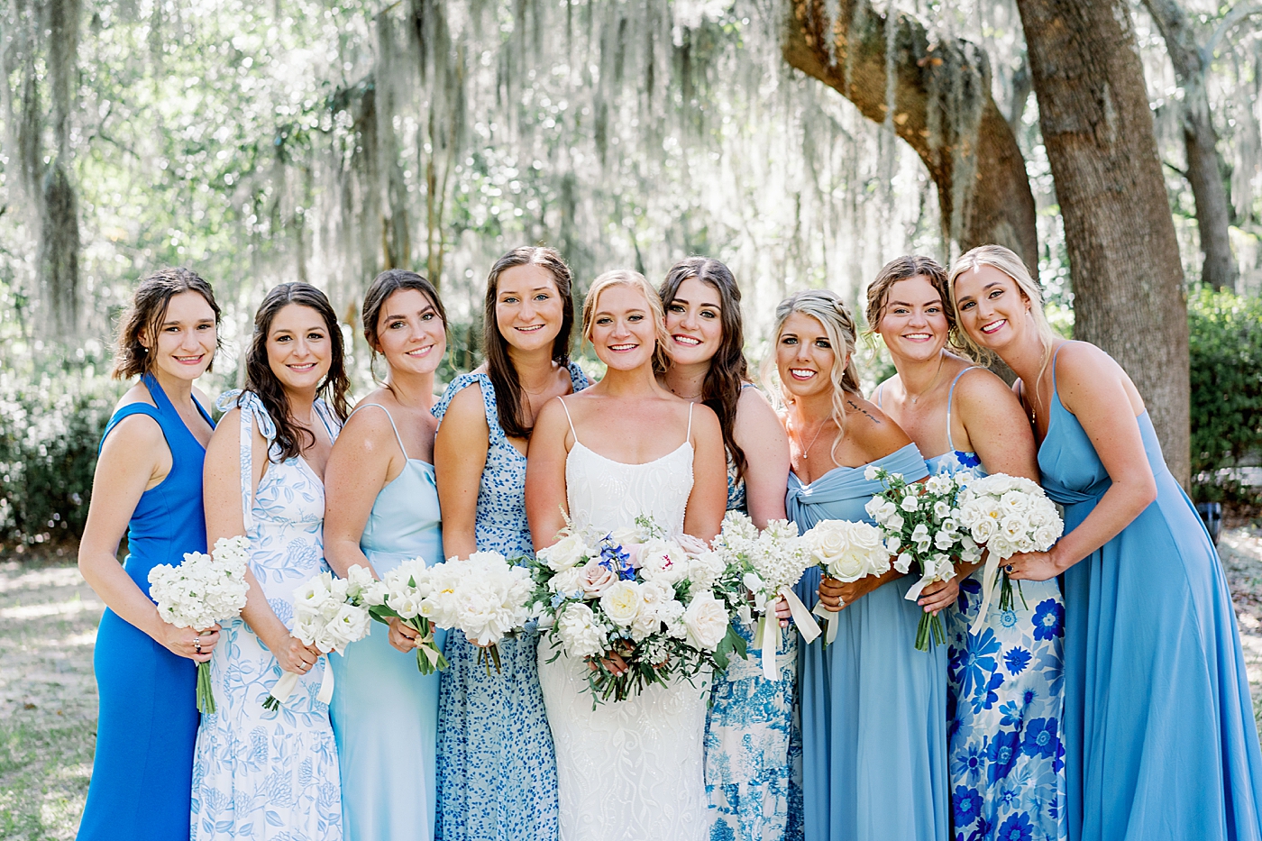 Bride with bridesmaids during Elegant Grandmillenial Charleston Wedding | Images by Annie Laura Photography