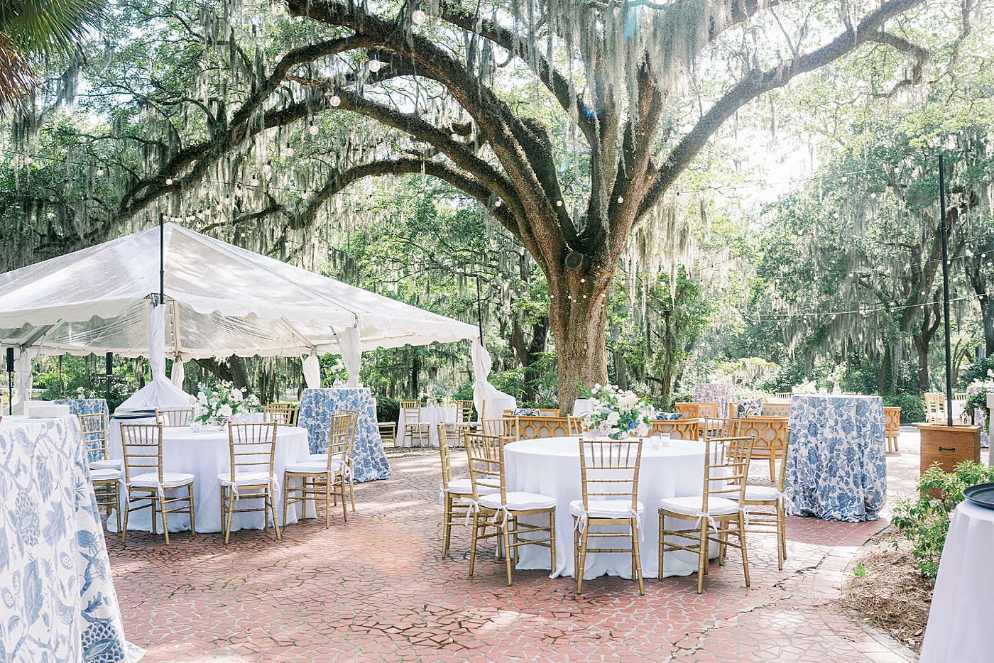 Wedding reception setup during Elegant Grandmillenial Charleston Wedding | Images by Annie Laura Photography
