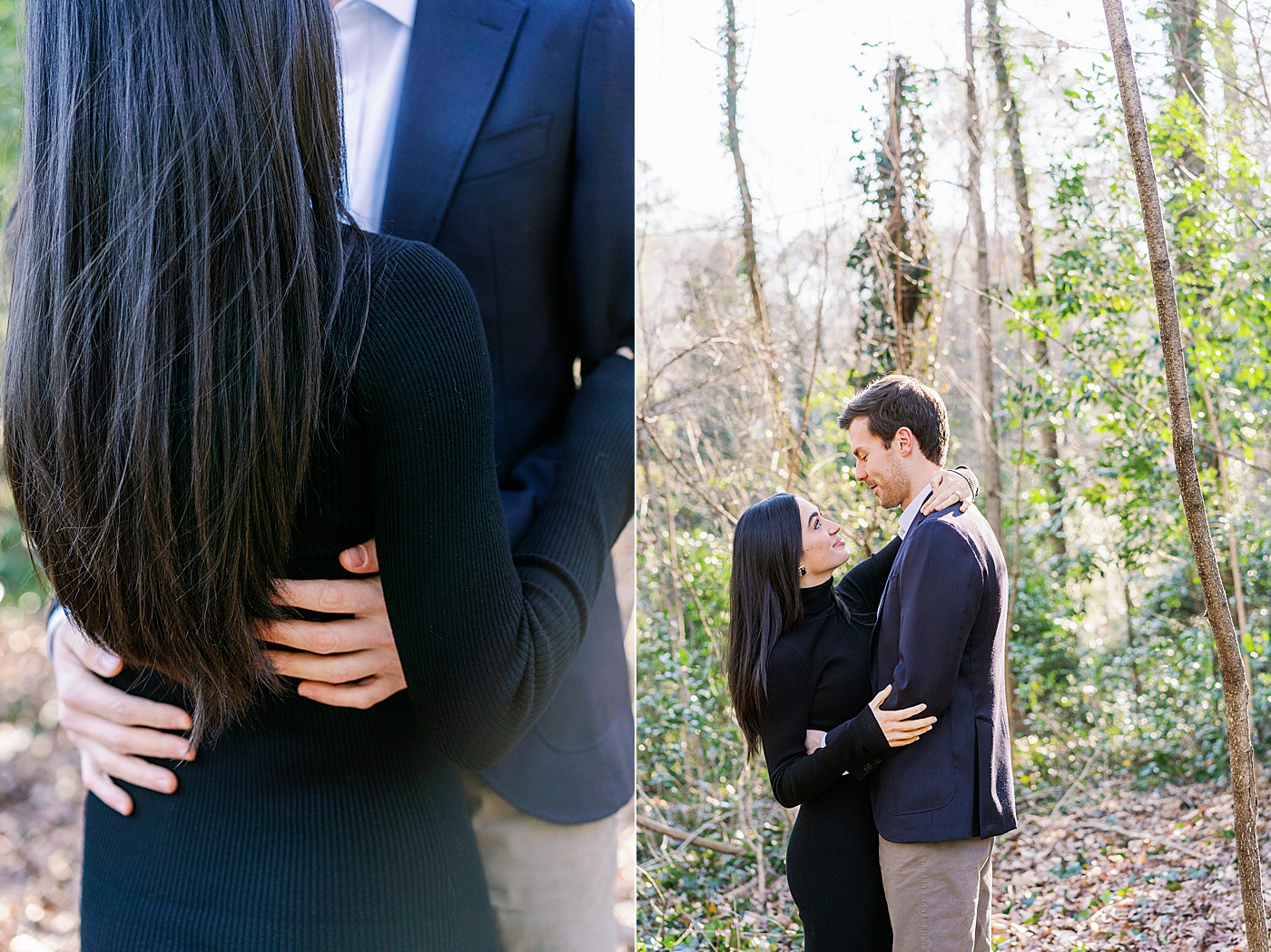 Detail of couple embracing during their Atlanta, GA Garden Engagement | Image by Annie Laura Photo