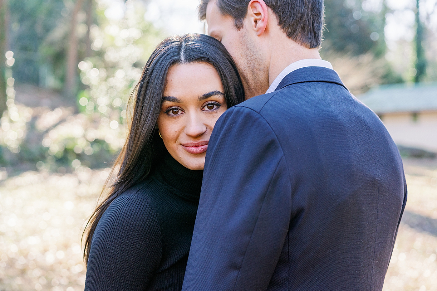 Engaaged couple during their Atlanta, GA Garden Engagement | Image by Annie Laura Photo