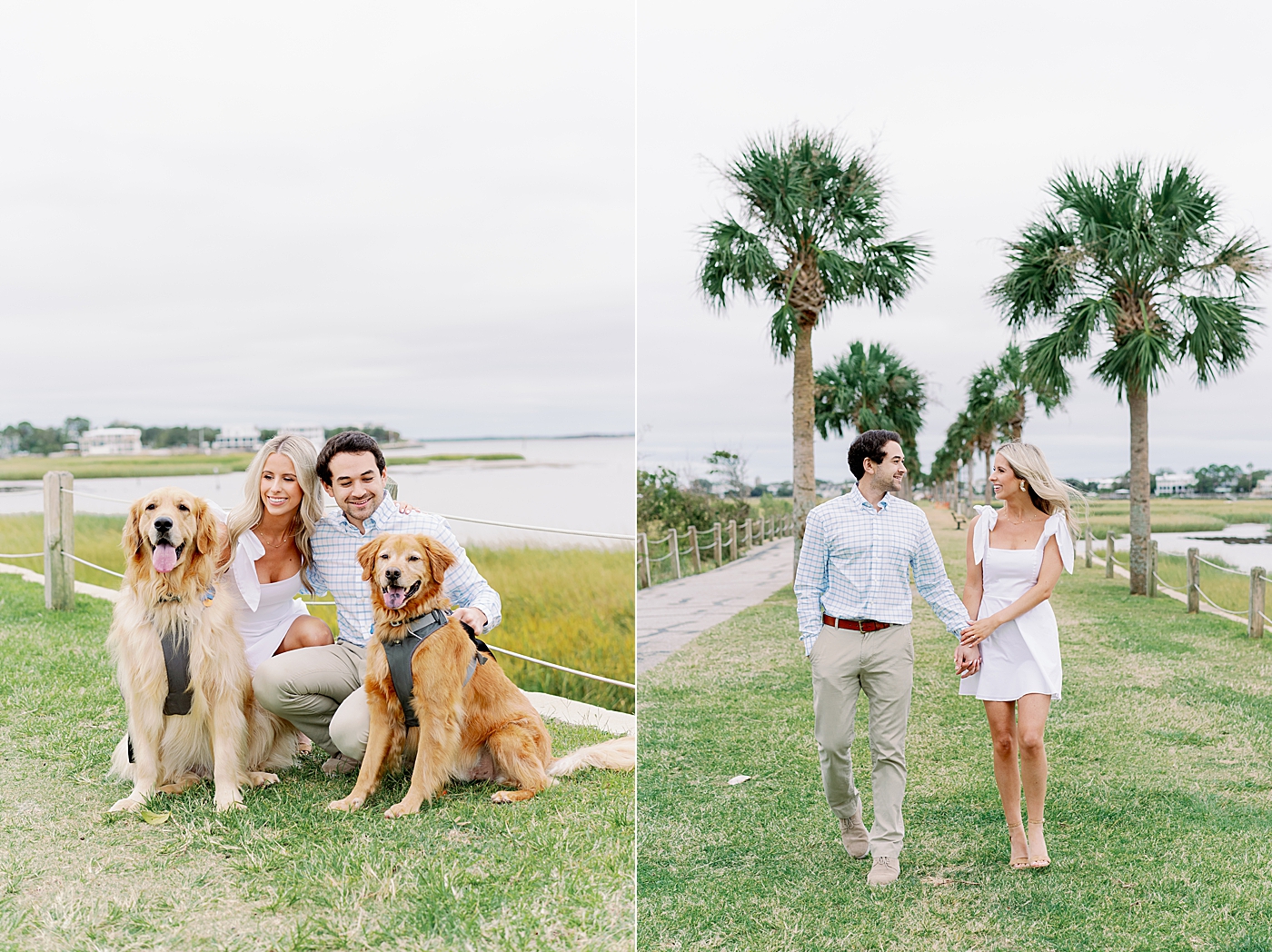 Couple posing with their dogs | Intimate Charleston Engagement Session with Annie Laura Photo