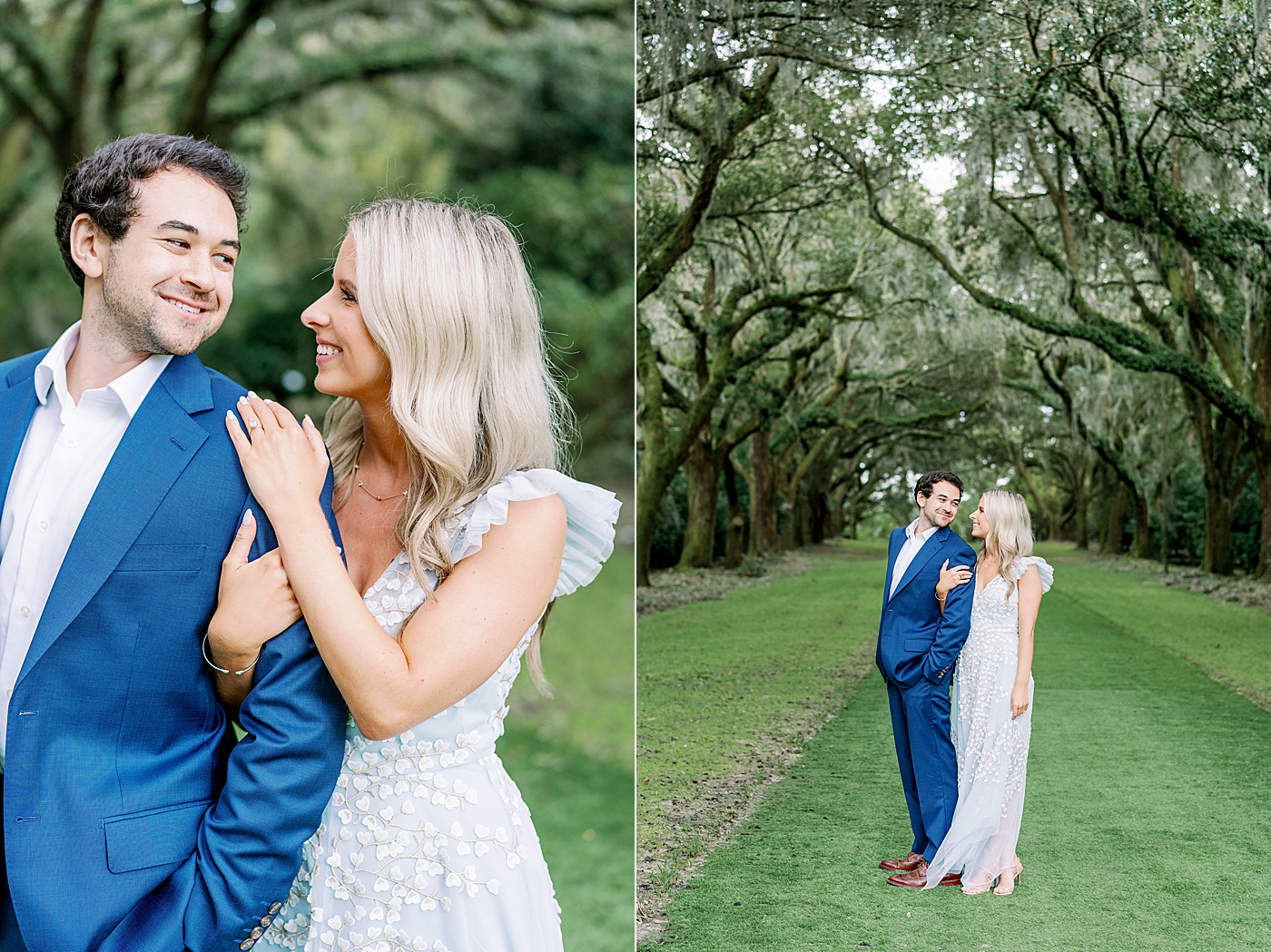 Couple embracing under oak trees | Intimate Charleston Engagement Session with Annie Laura Photo